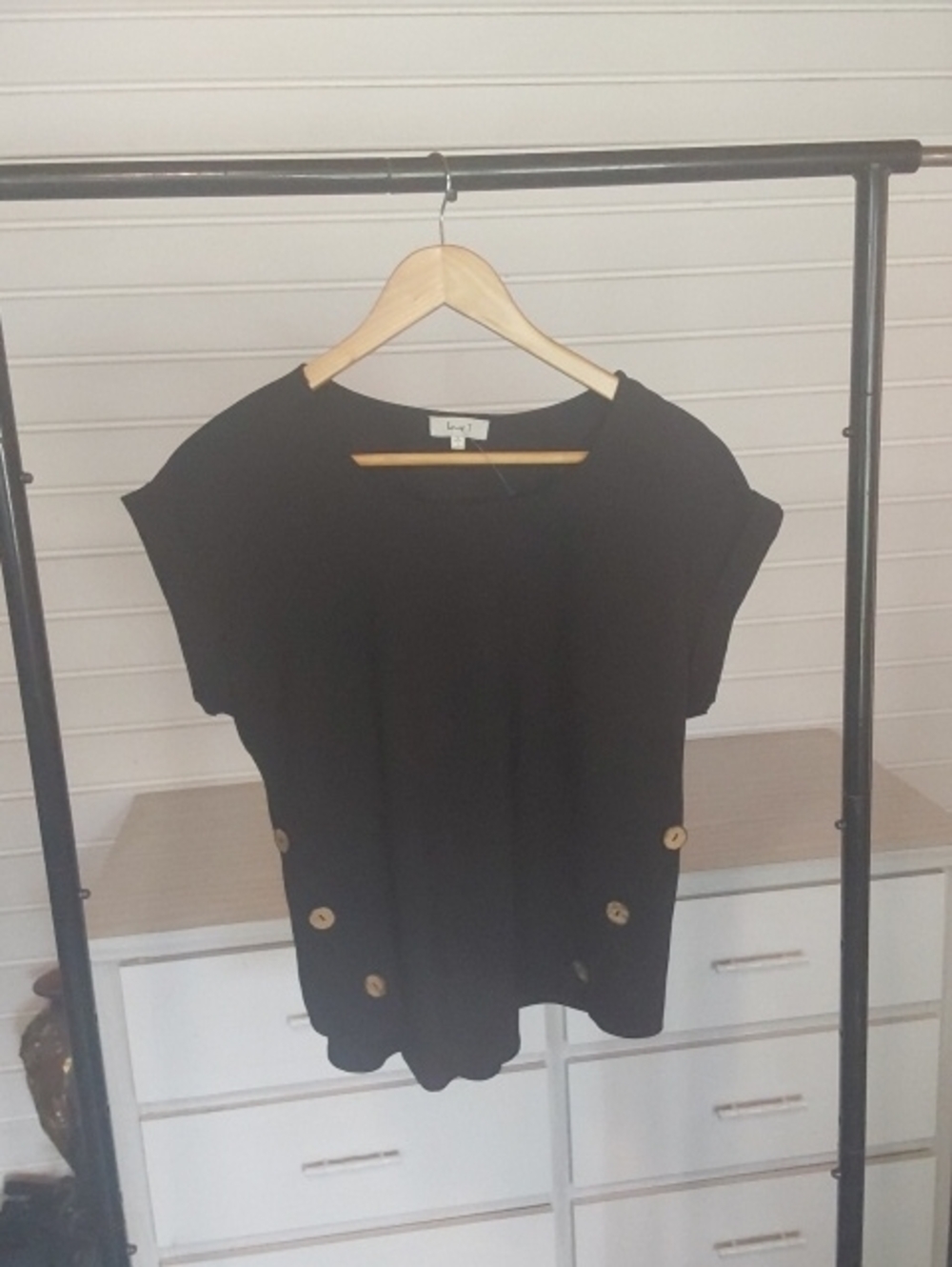 Boden Black Short-Sleeve Top with Side Button Accents By Love J /Medium